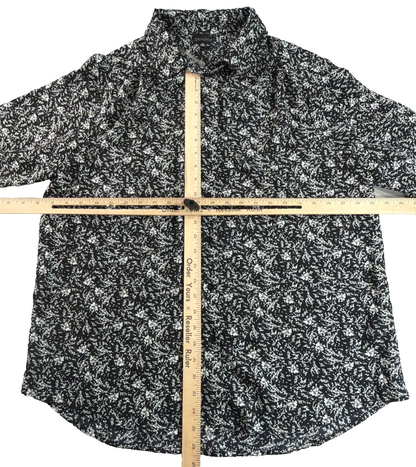 Zenobia Womens 2XL Black White Ditsy Floral Long Sleeve Button Down Blouse Top