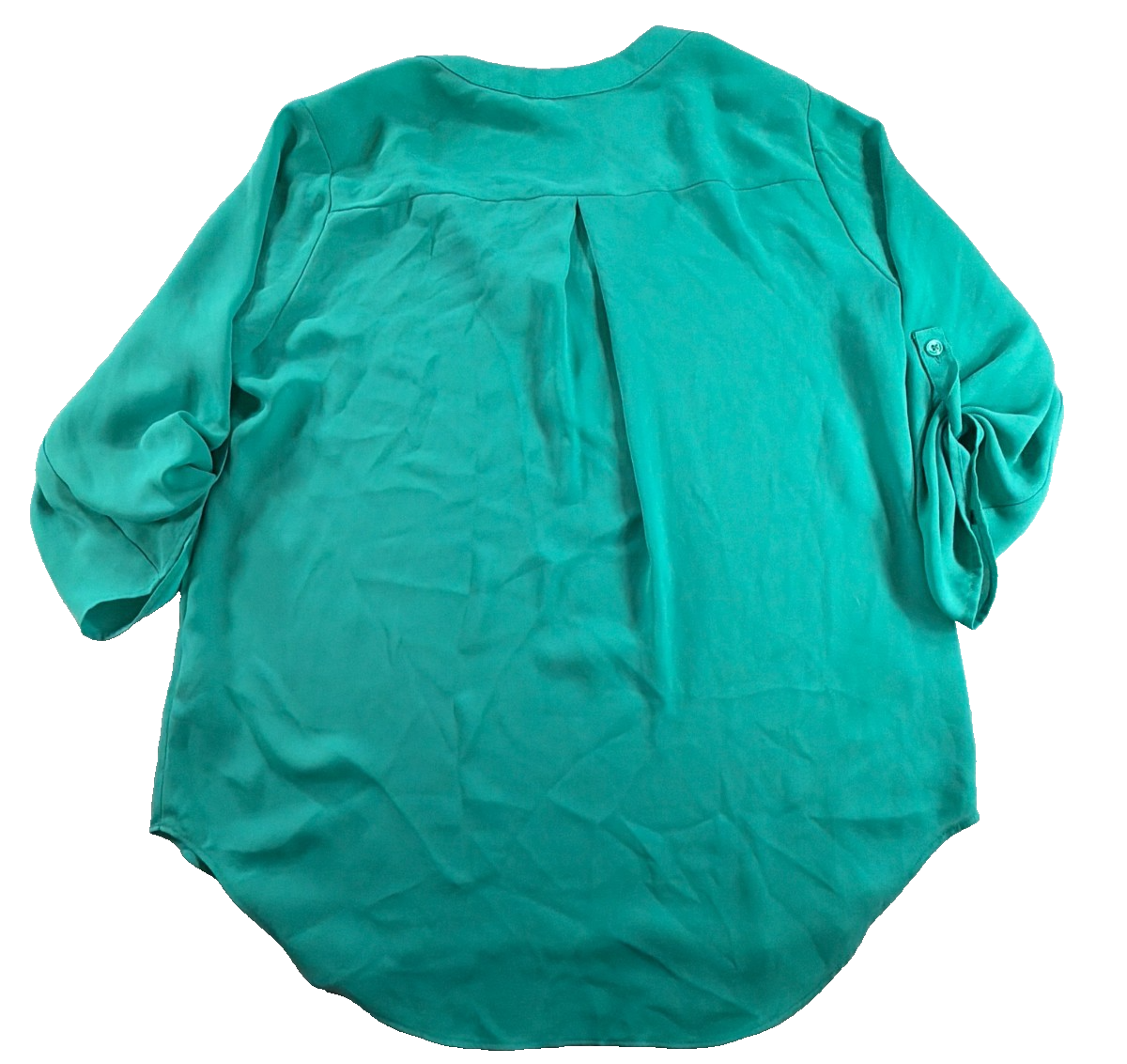 Chaus New York Blouse Women Small Teal Green V Neck Roll Tab Sleeve Chiffon Top