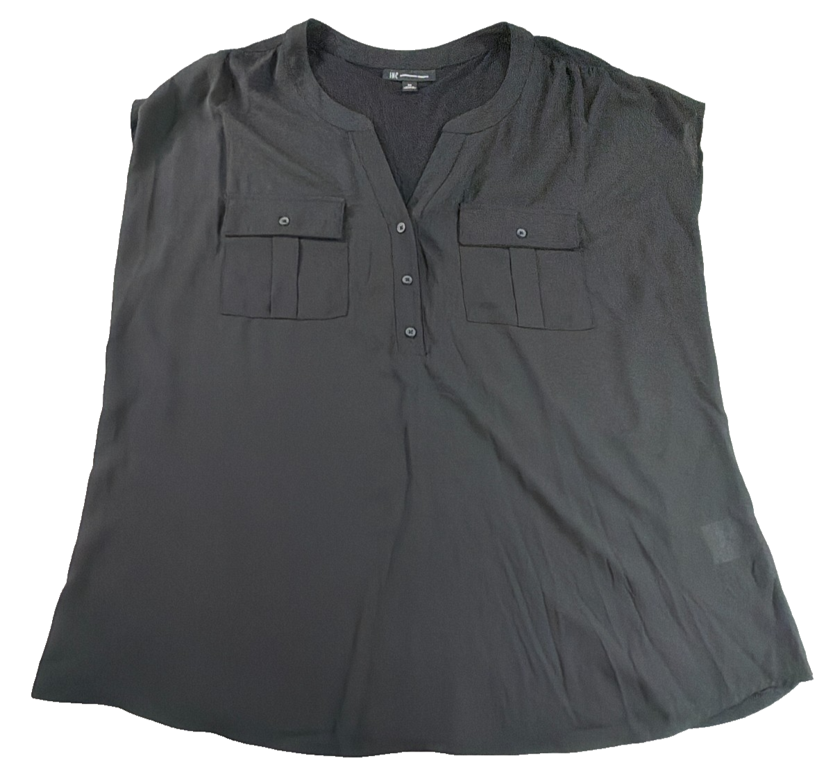 INC International Concepts Womens 2X Black Sleeveless Blouse Top Dual Pockets
