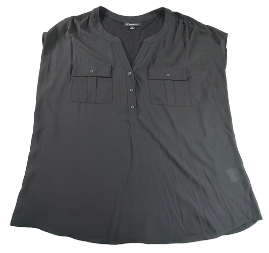 INC International Concepts Womens 2X Black Sleeveless Blouse Top Dual Pockets