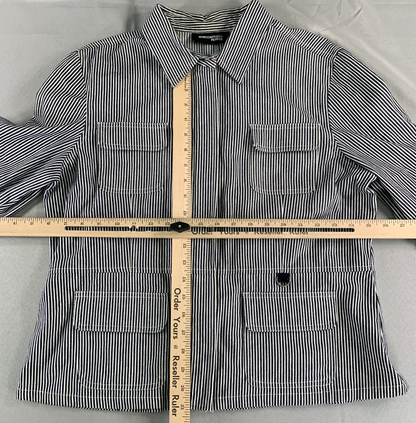 Norton Studio Petites Black White Stripe Zip Jacket Utility Pockets Cotton Chic