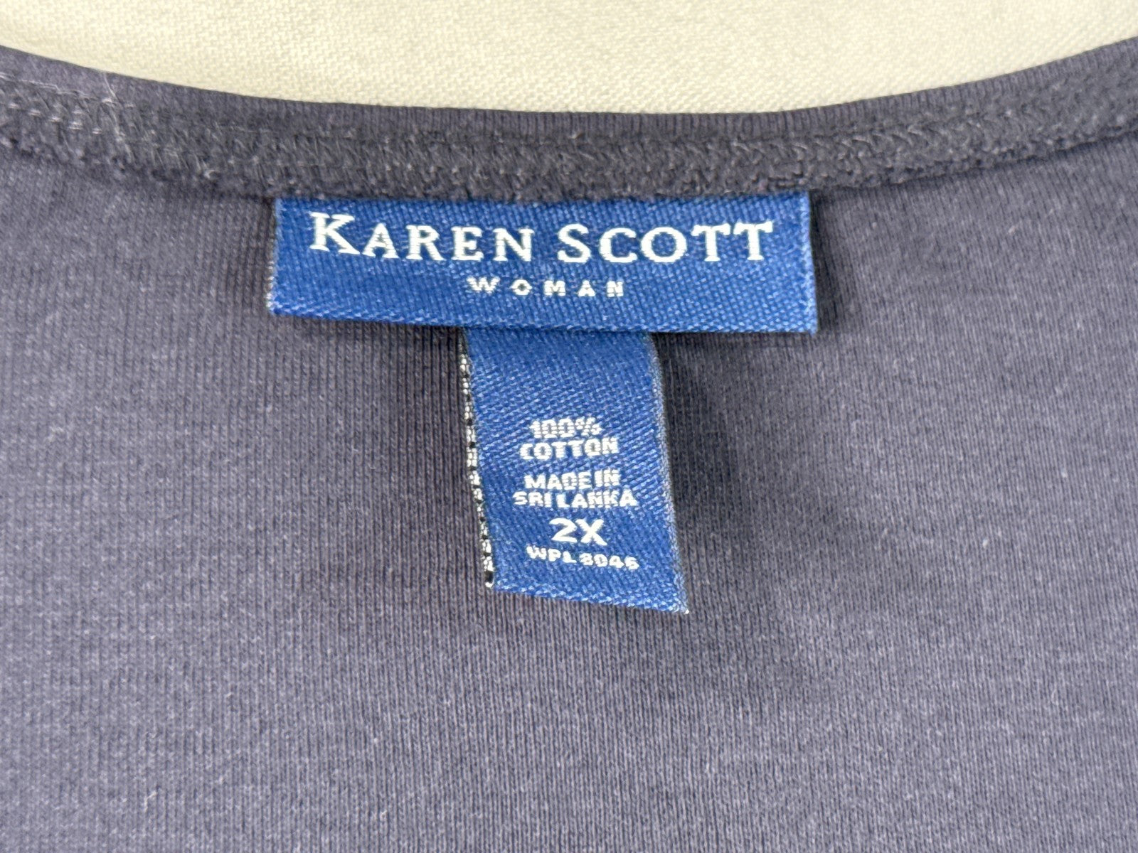 KAREN SCOTT Tee Womens 2X Gray Crew Neck Short Sleeve 100% COTTON Regular Fit