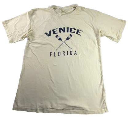 US Apparel Venice Florida Crossed Oars Souvenir Graphic Tee Mens Large Cream