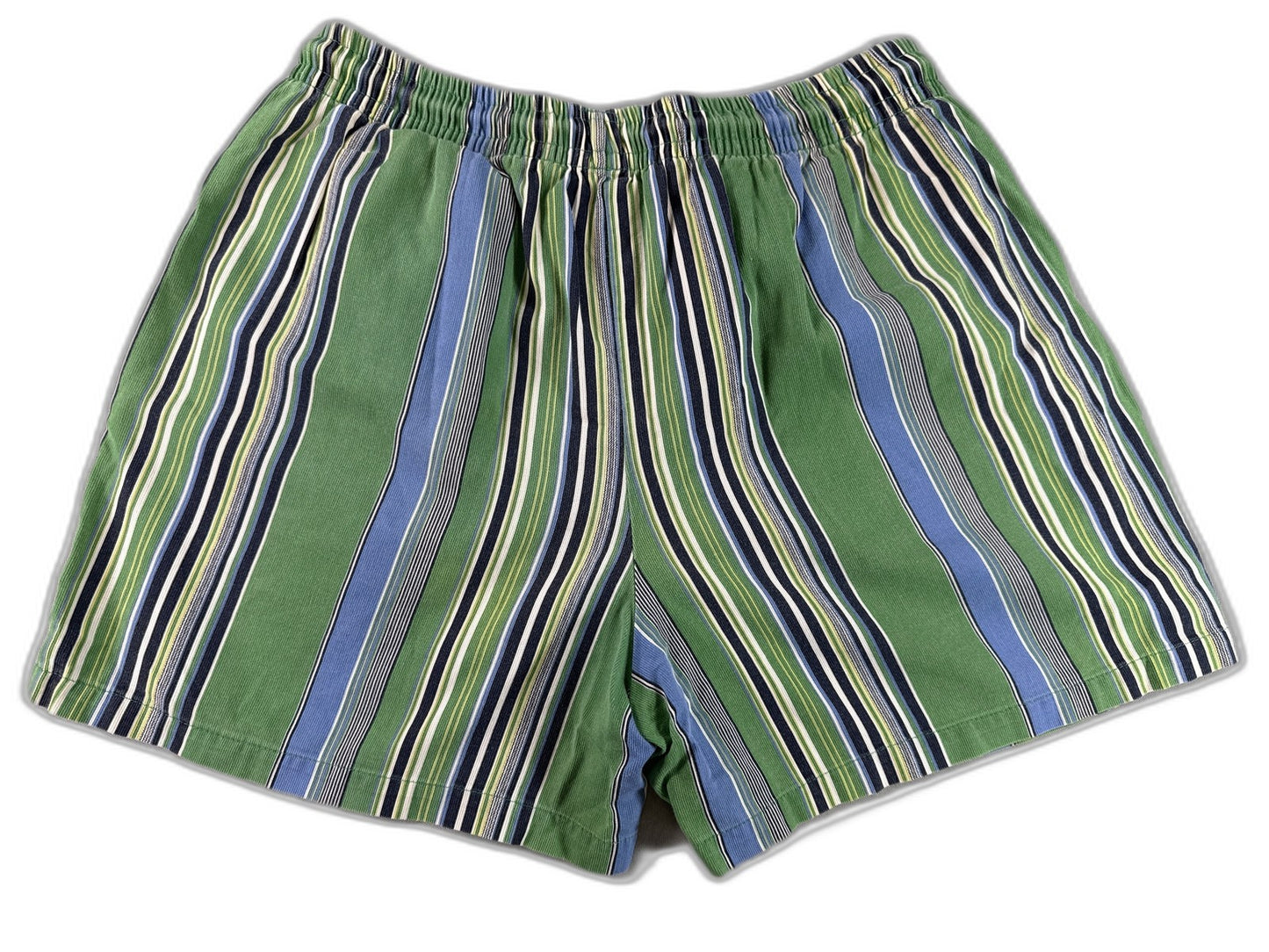 Barneys York Striped Shorts M Green Blue 100% Cotton Relaxed Fit Elastic Waist