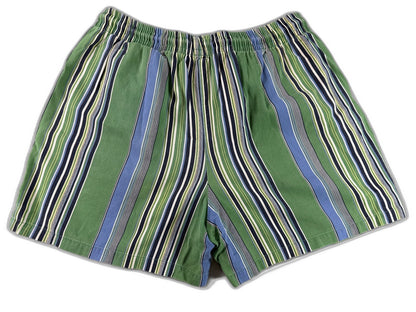 Barneys York Striped Shorts M Green Blue 100% Cotton Relaxed Fit Elastic Waist