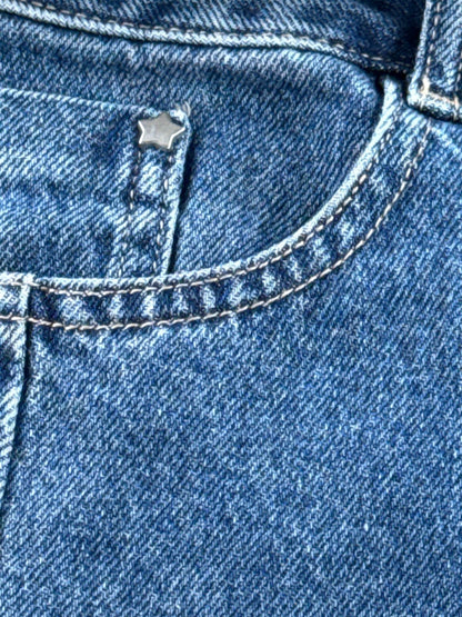 High Waist Wide Leg Jeans Womens S Baggy Frayed Hem Medium Wash Blue Denim SEMIR