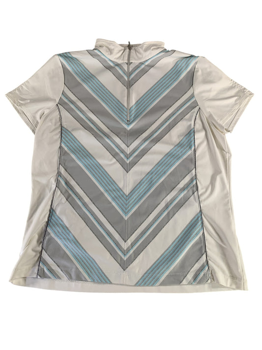 Zenergy Golf Shirt Womens 2 White Blue Gray Chevron Short Sleeve Performance Top