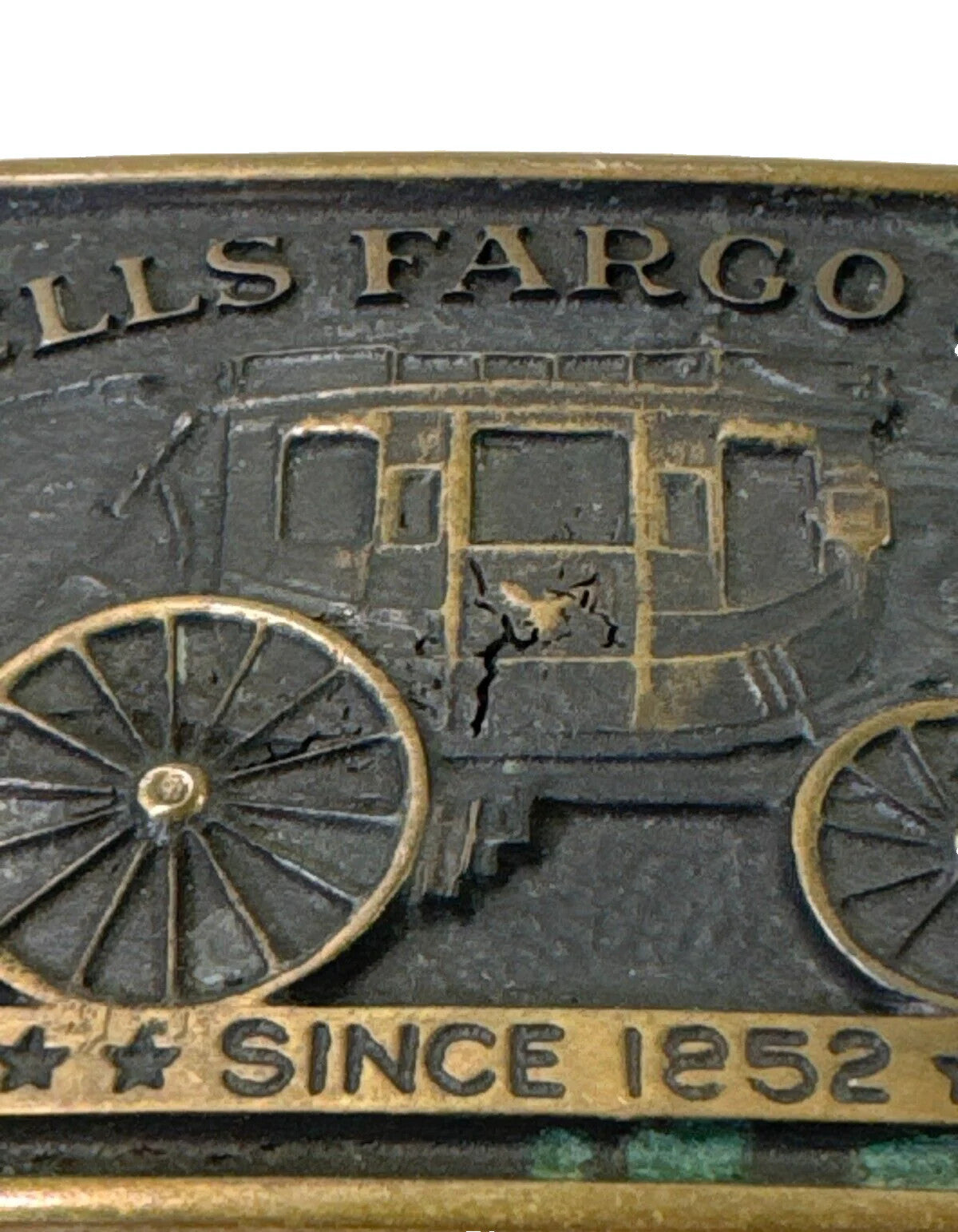 VTG Wells Fargo & Co Belt Buckle Since 1852 Brass Metal USA Bank Stagecoach West