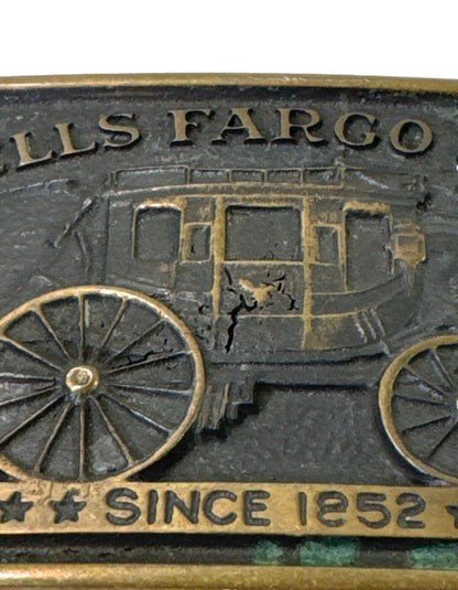 VTG Wells Fargo & Co Belt Buckle Since 1852 Brass Metal USA Bank Stagecoach West