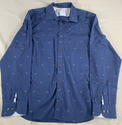 Banana Republic Mens Shirt L Slim Fit Blue Luxe Poplin Button Down Boxing Print