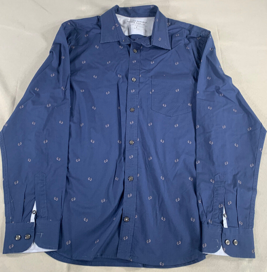Banana Republic Mens Shirt L Slim Fit Blue Luxe Poplin Button Down Boxing Print