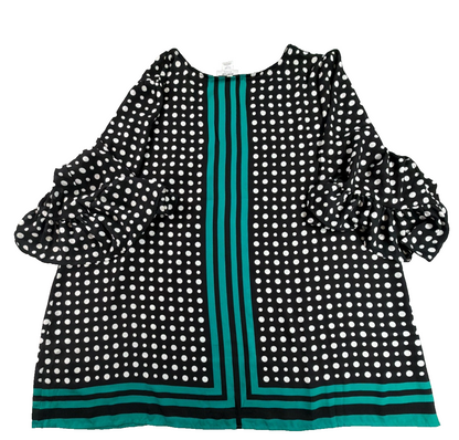 Avenue Studio Tunic NWT 22/24 Black Emerald Polka Dot Ruffle Sleeve V Neck Top