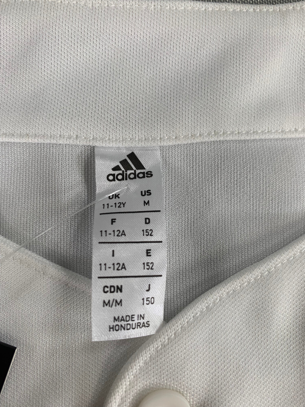Adidas Youth Baseball Jersey White Button Up Short Sleeve Shirt Size M 11-12Y NW