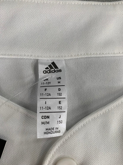Adidas Youth Baseball Jersey White Button Up Short Sleeve Shirt Size M 11-12Y NW