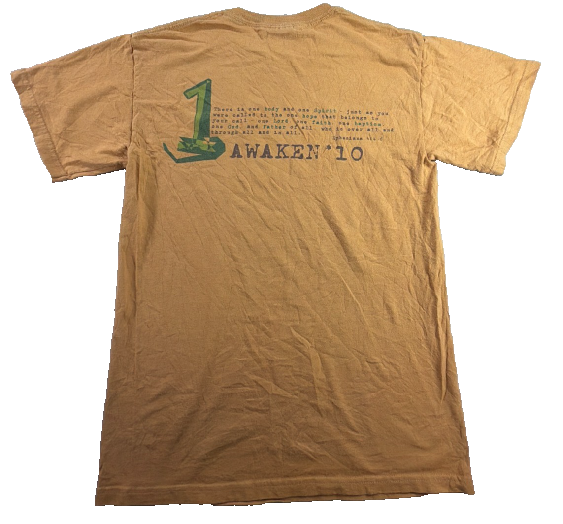 Awaken 10 Christian Youth Event Gildan Ultra Cotton Tan Gold Graphic Tee Small