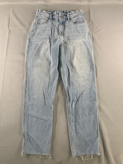 Hollister Curvy High-Rise Mom Jeans Womens 3R Light Wash Denim Raw Hem W26 L27