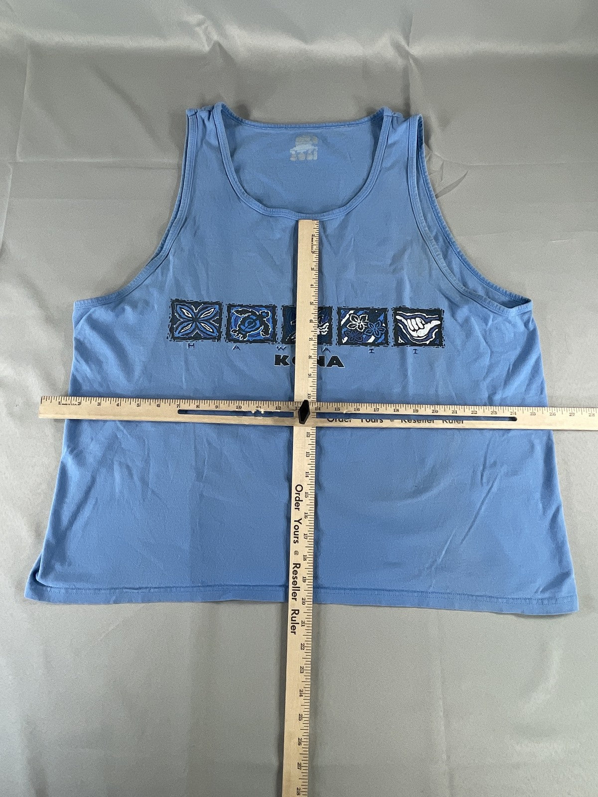 Kona Hawaii Tank Top Womens Medium Blue Sleeveless Aloha Tropical Graphic Shirt