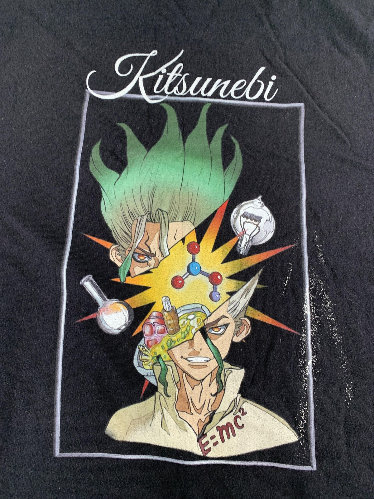 Kitsunebi Shirt Mens Small Black Anime Science Graphic Tee Streetwear Fox Logo