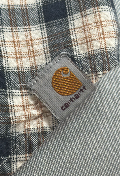 Carhartt Fort Short Sleeve Plaid Shirt Men XL Navy Tan 101158 Button Down Work