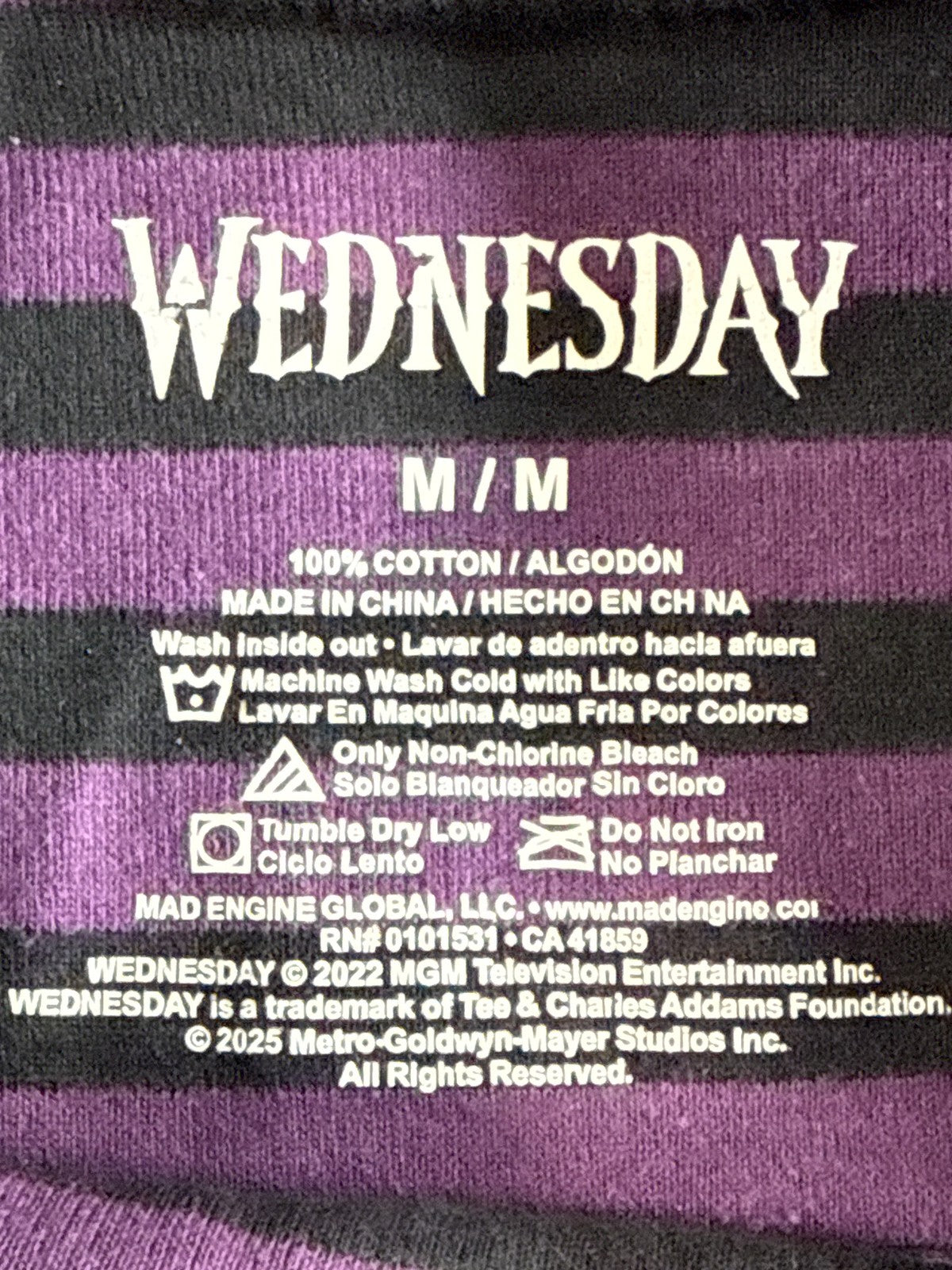 Mad Engine Wednesday Addams TV Show Graphic Tee M M/M Black/Purple 100% Cotton