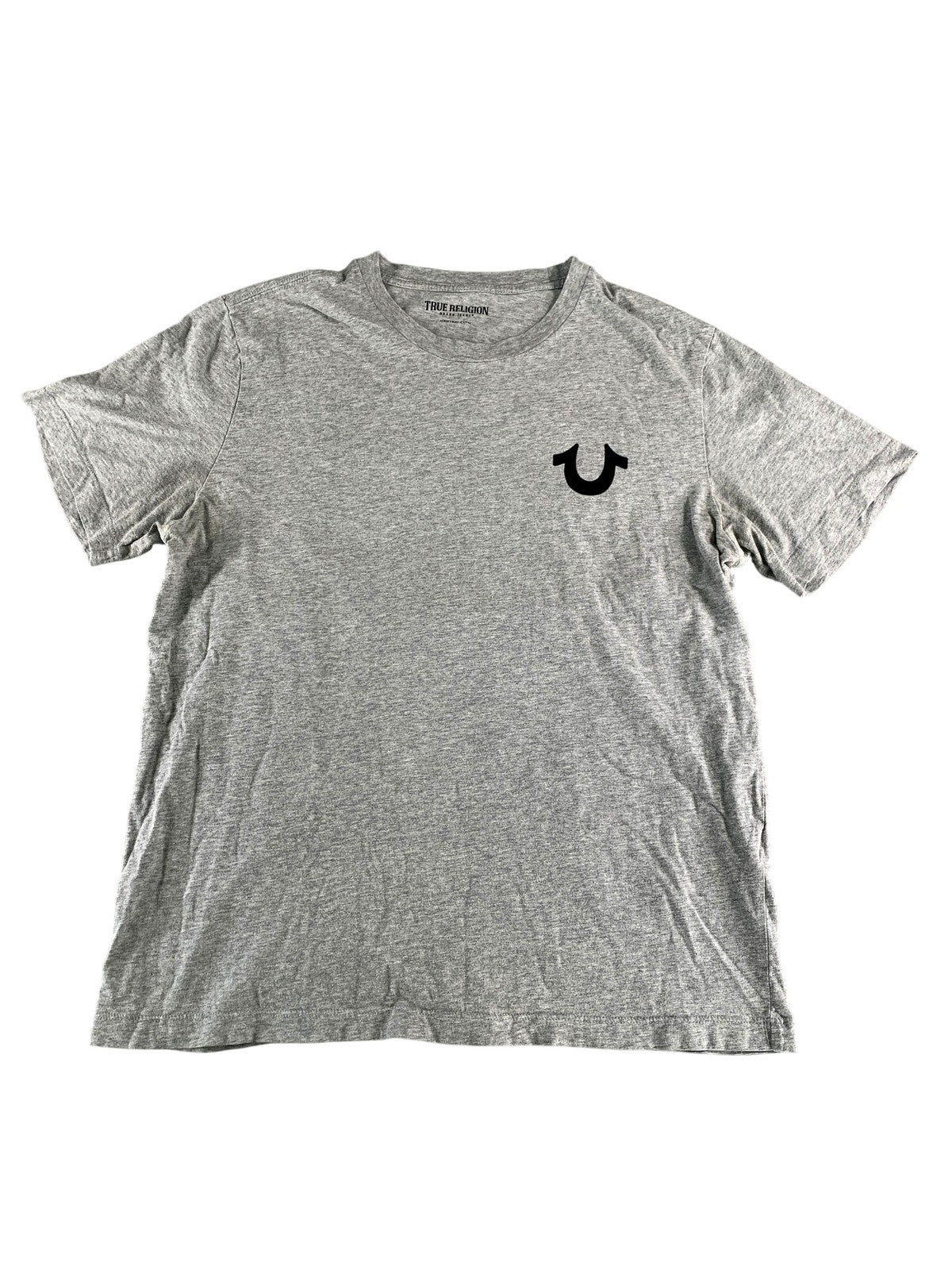 True Religion Shirt Mens Large Gray Graphic Tee Crafted With Pride Logo Cotton