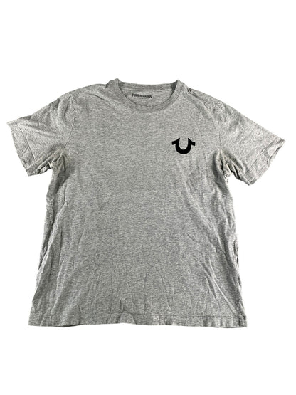 True Religion Shirt Mens Large Gray Graphic Tee Crafted With Pride Logo Cotton