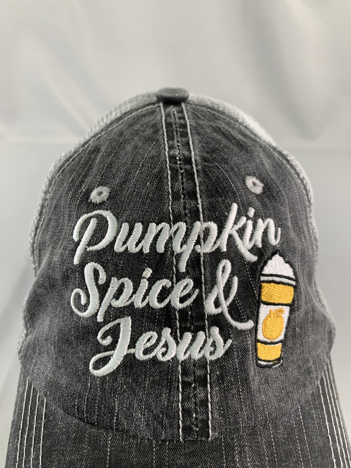 Pumpkin Spice & Jesus Hat Cap Strap Back Black Trucker Mesh Katydid Mens 65