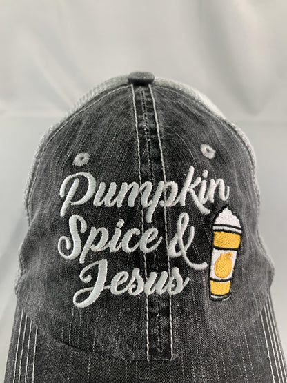 Pumpkin Spice & Jesus Hat Cap Strap Back Black Trucker Mesh Katydid Mens 65