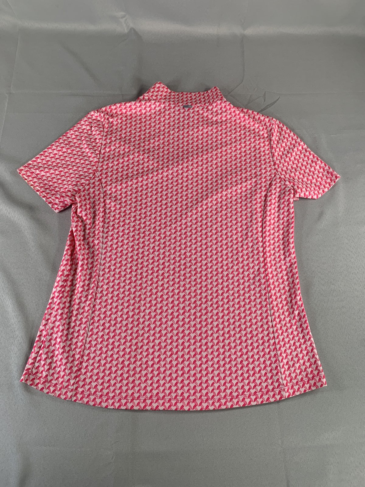 Nivo Polo Shirt Womens XL Pink White Geometric Golf Short Sleeve Quarter Zip