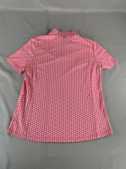 Nivo Polo Shirt Womens XL Pink White Geometric Golf Short Sleeve Quarter Zip