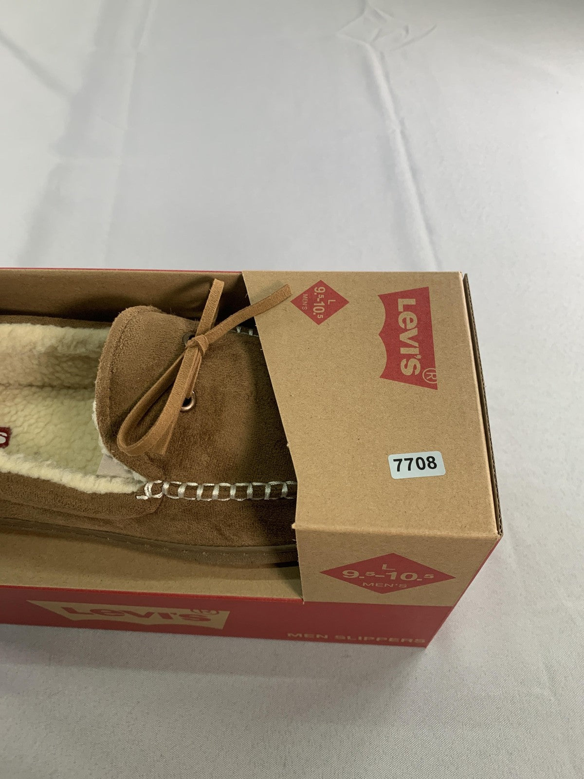 Levis Slippers Mens Size 10 Brown Moccasin Faux Fur Memory Foam House Shoes Red