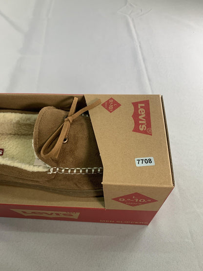 Levis Slippers Mens Size 10 Brown Moccasin Faux Fur Memory Foam House Shoes Red