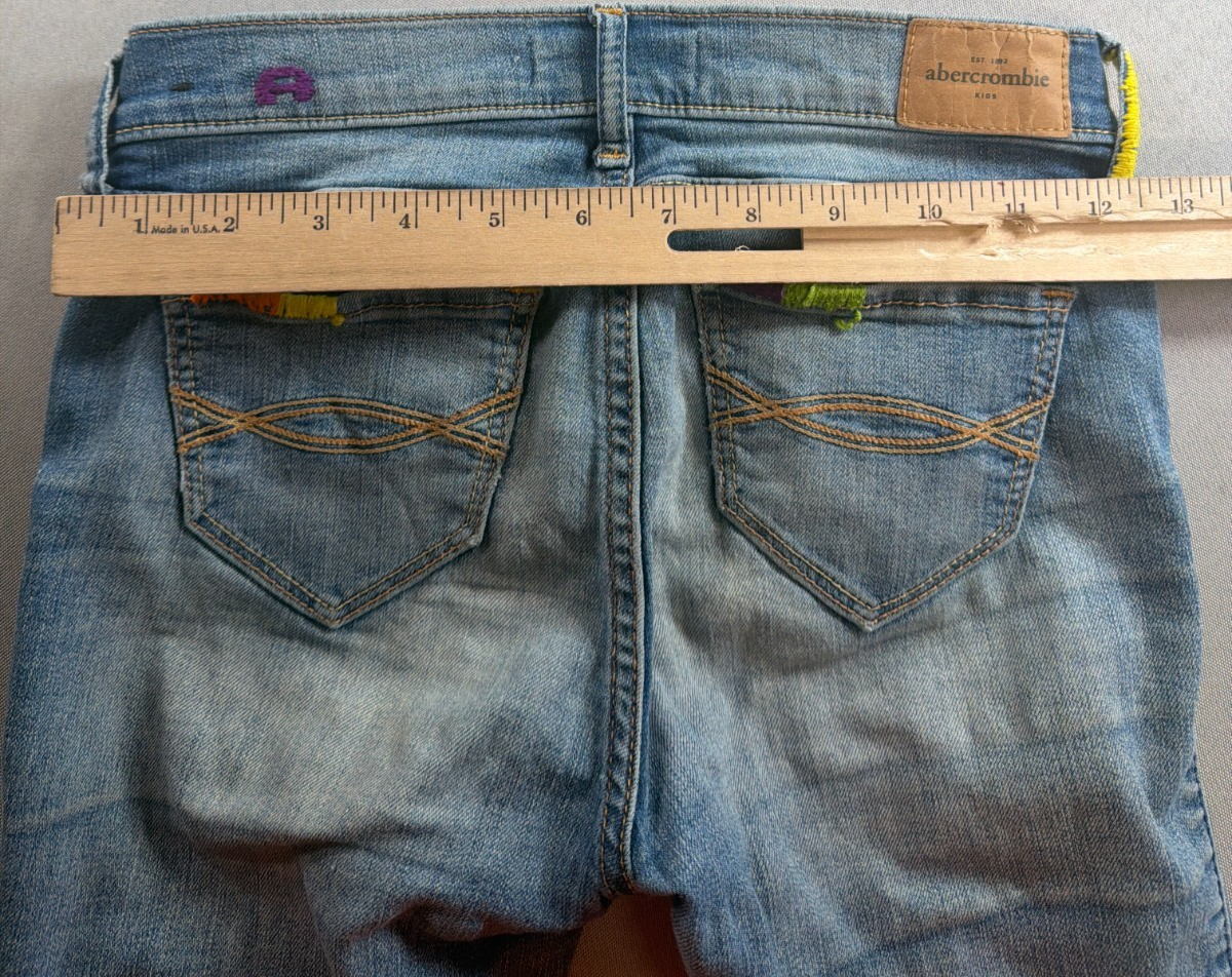 Abercrombie Kids Slim Jeans Girls 14 Distressed Patch Raw Hem Stretch Denim