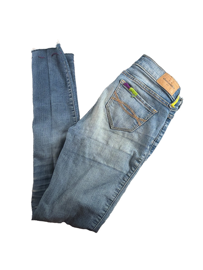 Abercrombie Kids Slim Jeans Girls 14 Distressed Patch Raw Hem Stretch Denim