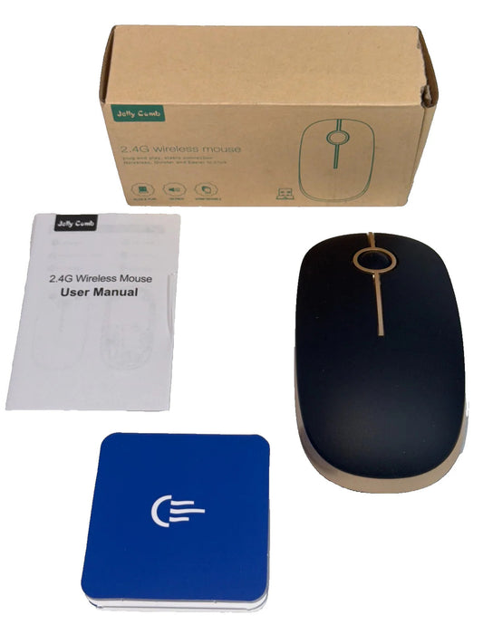 Jelly Comb Slim Wireless Mouse 2.4GHz USB Receiver Black & Silver Silent Click