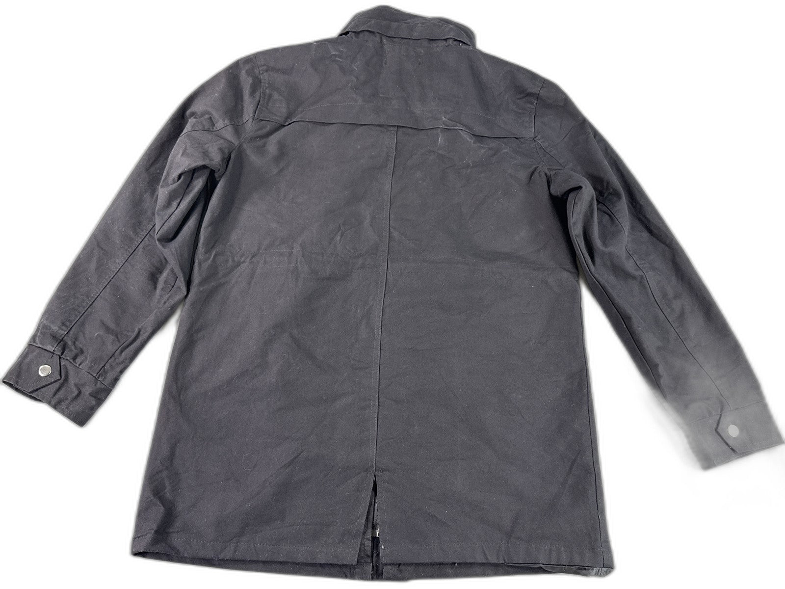 TOP THREADS Utility Jacket Mens Black Canvas Hooded Heavy Duty Snap Closure L