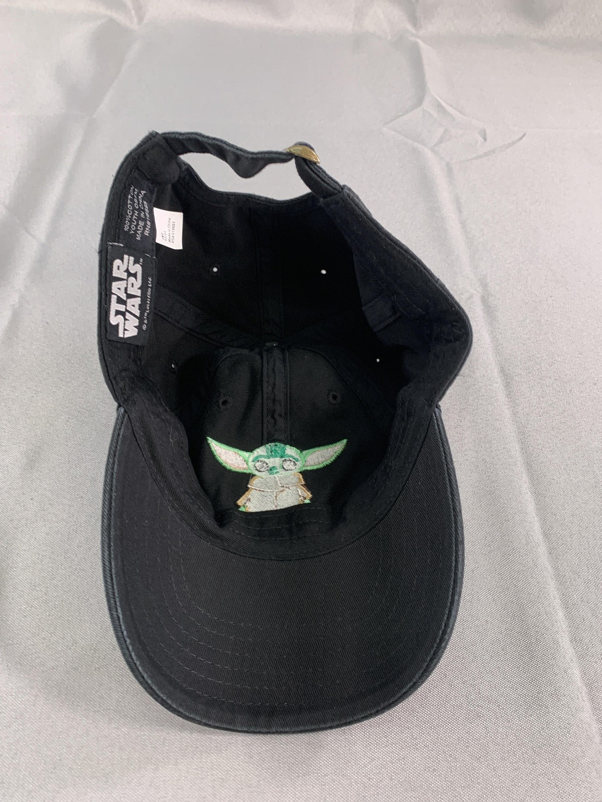 Star Wars Baby Yoda Grogu Hat Cap Strap Back Black Mandalorian Embroidered Youth