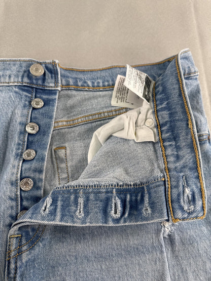 Levis Ribcage Shorts Womens 33 Blue Denim Distressed High Rise Button Fly 5275