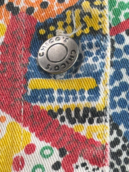 Chicos Abstract Boho Print Cotton Jacket Size 1 Medium Multicolor Button Front
