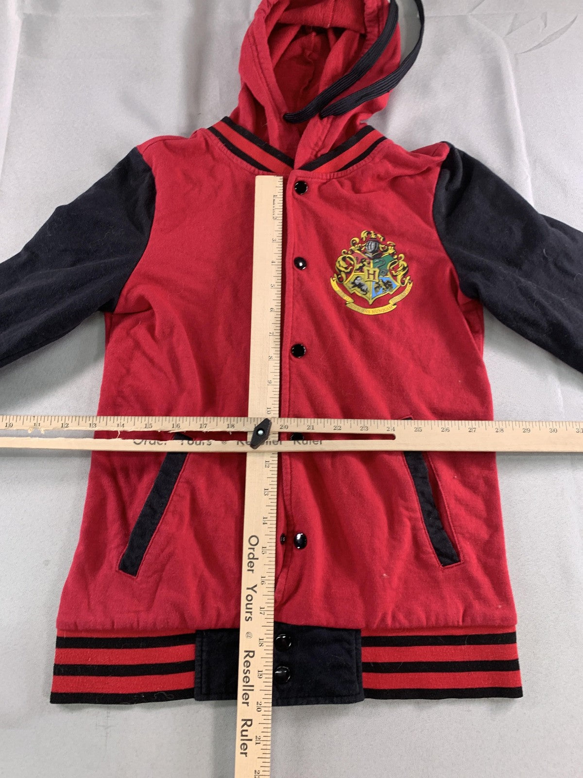 Harry Potter Hogwarts Hoodie Unisex Kids Small Red Black Fleece Varsity Jacket