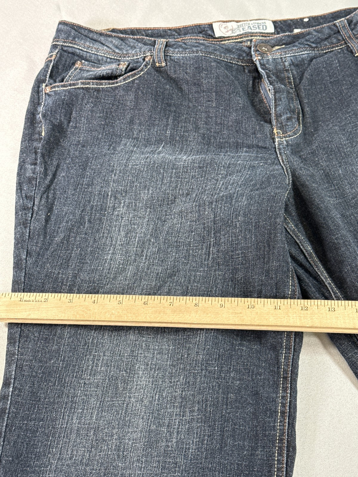 EASED Dark Straight Leg Jeans 26 Blue Cotton Spandex Designer Luxury Mexico