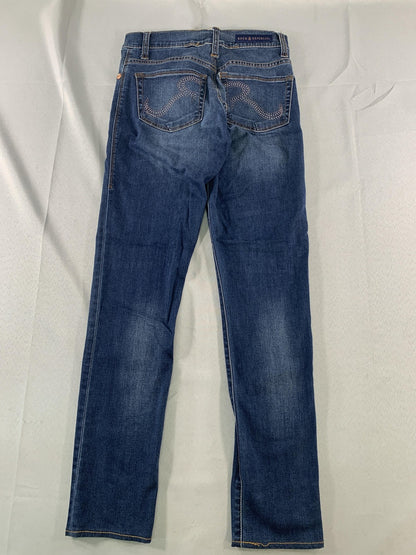 Rock & Republic Jeans Womens Size 2 Blue Berlin Straight Leg Rhinestone Denim