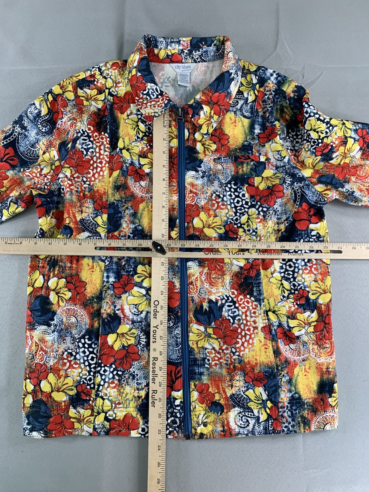 City Blues by Koret Jacket Womens Large Floral Zip Up Casual Retro Print 98 NWT