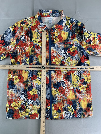 City Blues by Koret Jacket Womens Large Floral Zip Up Casual Retro Print 98 NWT