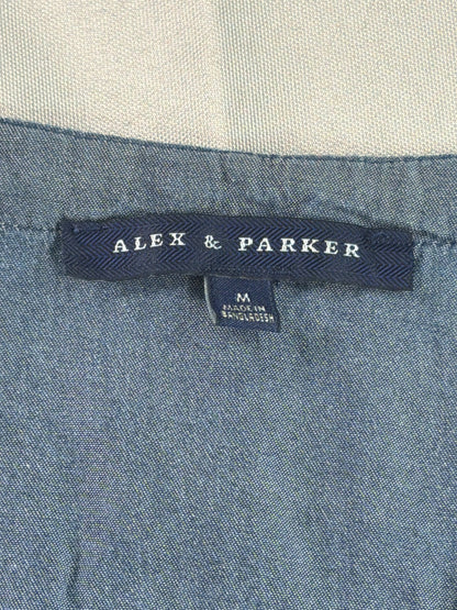 Alex & Parker Chambray Lyocell Button Down Tunic Top Blouse V-Neck Pockets M