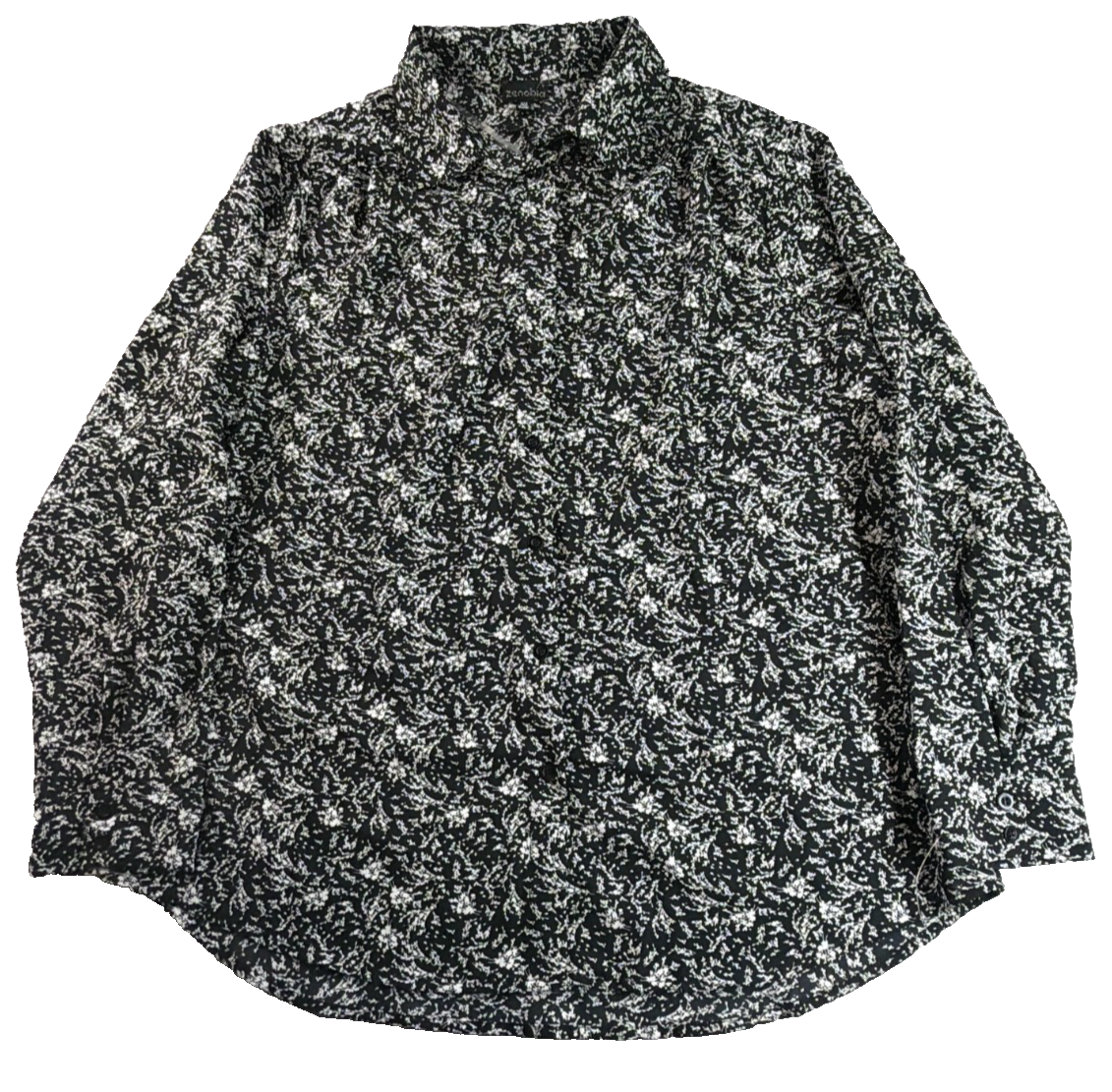Zenobia Womens 2XL Black White Ditsy Floral Long Sleeve Button Down Blouse Top