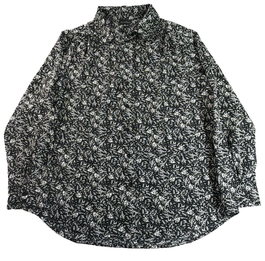 Zenobia Womens 2XL Black White Ditsy Floral Long Sleeve Button Down Blouse Top