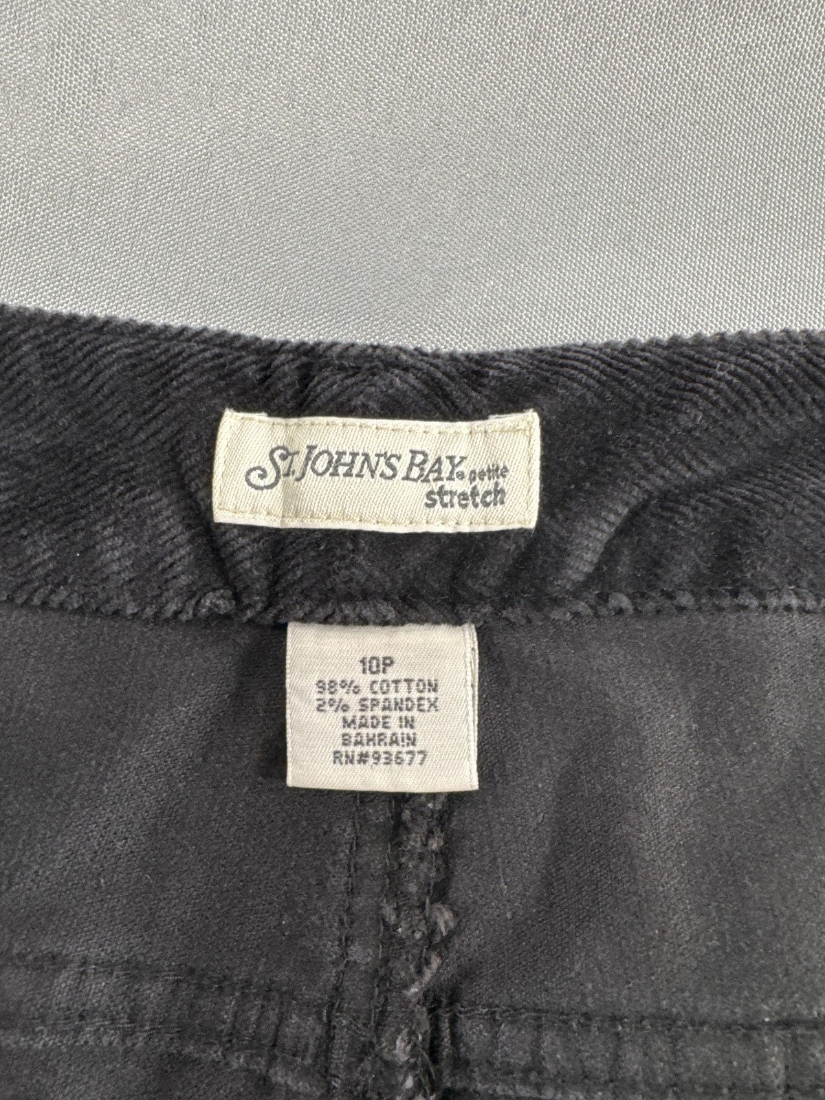St Johns Bay Pants Womens 10 Petite Black Corduroy Stretch Flare Pockets Casual