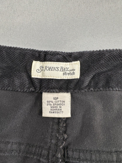 St Johns Bay Pants Womens 10 Petite Black Corduroy Stretch Flare Pockets Casual