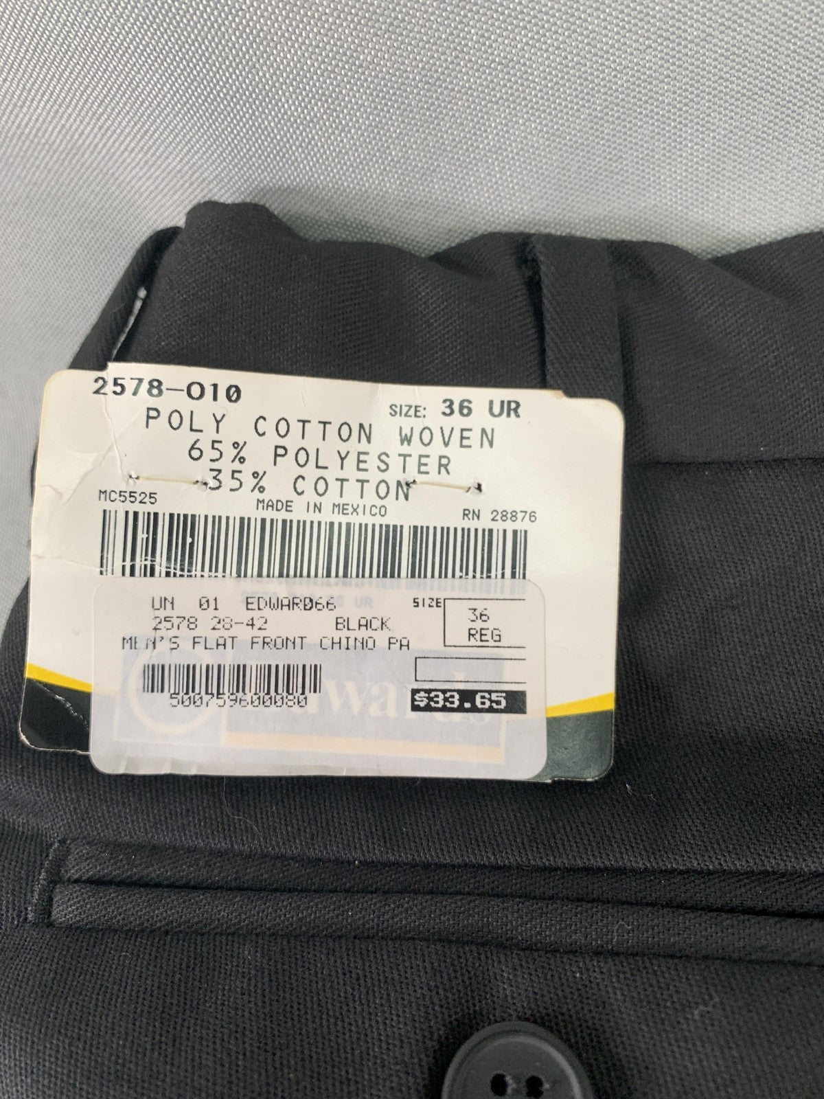 Edwards Chino Pants Mens 36 Black Flat Front Poly Cotton Uniform Work Unbranded